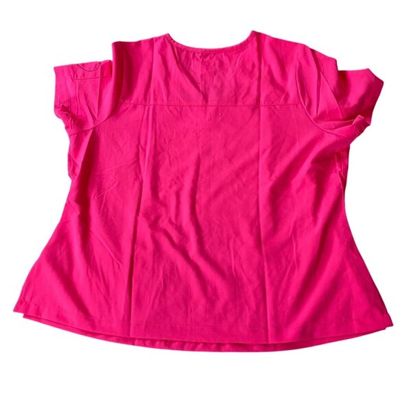 Betsey Johnson Pink Scrub Heart on sleeve Top Pockets 2X - Picture 2 of 9